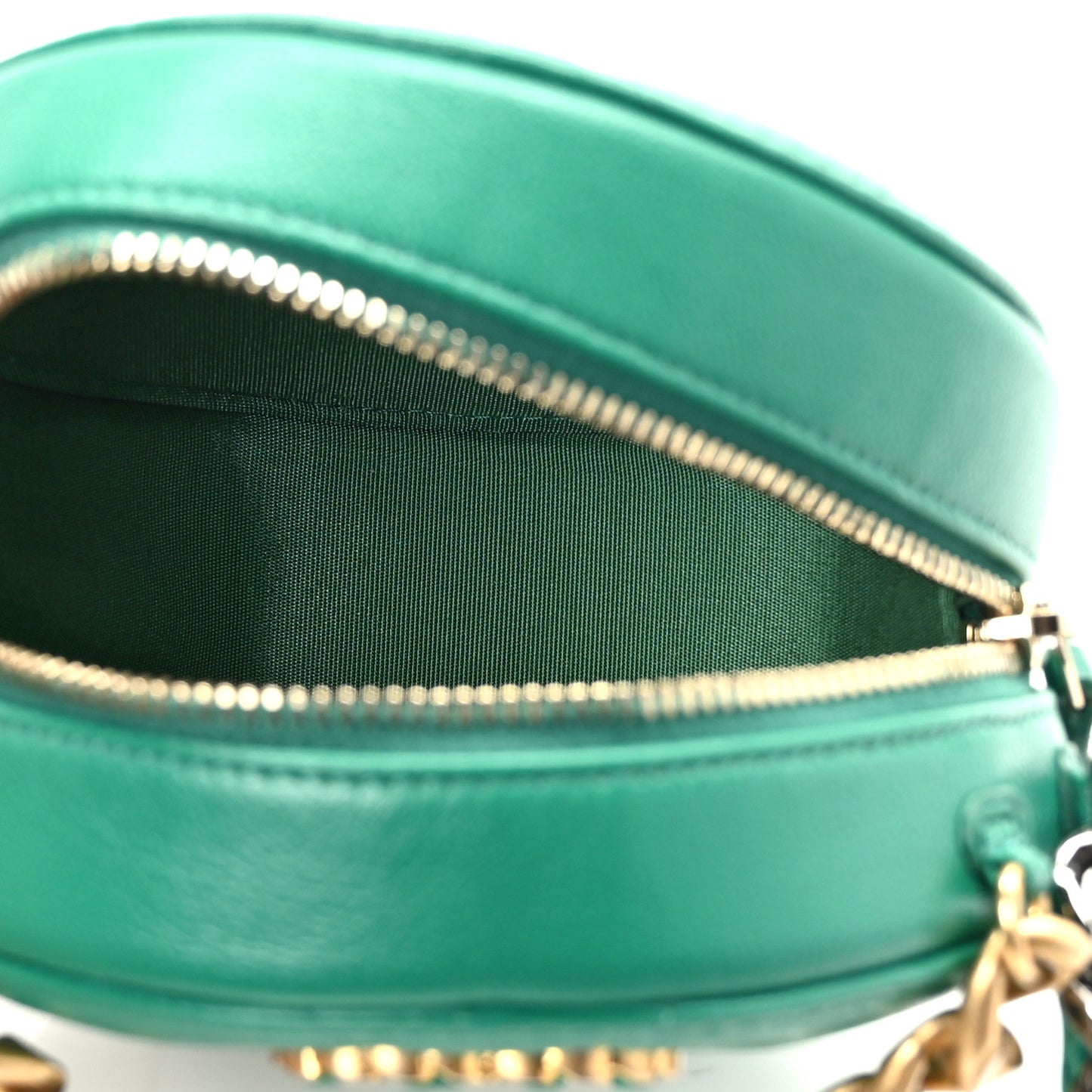 Goatskin Quilted Chanel 19 Round Clutch With Chain Green