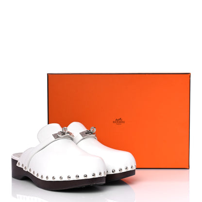 Hermes Calfskin Carlotta Mules 37 White 8 of 8