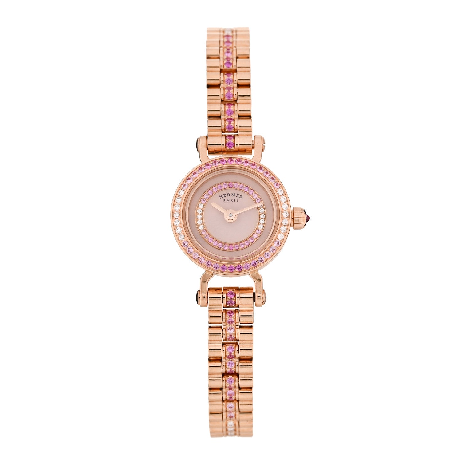 Hermes 18K Rose Gold Diamond Pink Sapphire 16mm Faubourg Quartz Watch 1 of 5