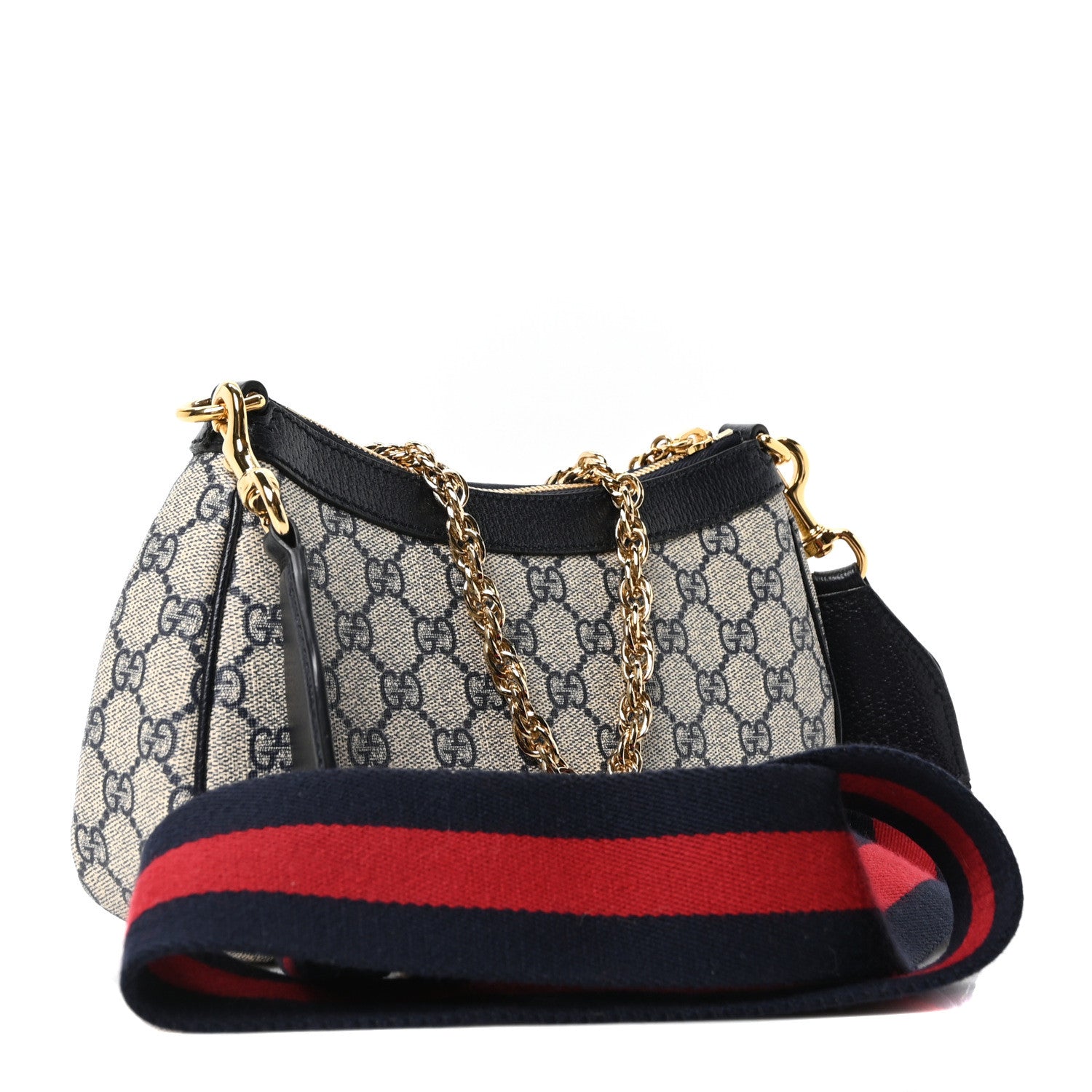 Gucci GG Supreme Monogram Textured Dollar Calfskin Web Small Ophidia GG Handbag Beige Blue 3 of 10