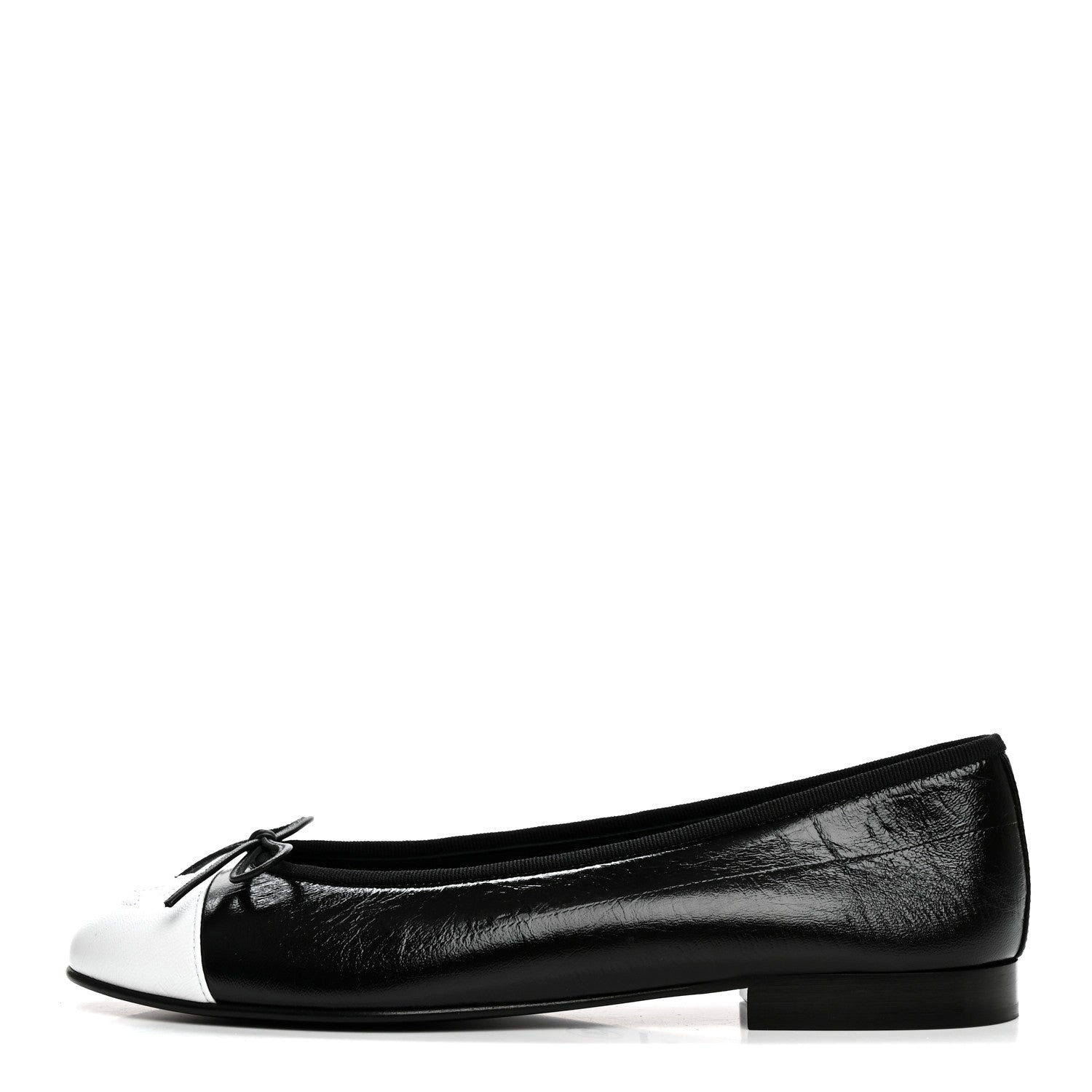 Chanel Crumpled Shiny Lambskin Cap Toe CC Ballerina Flats 38 Black White 1 of 9