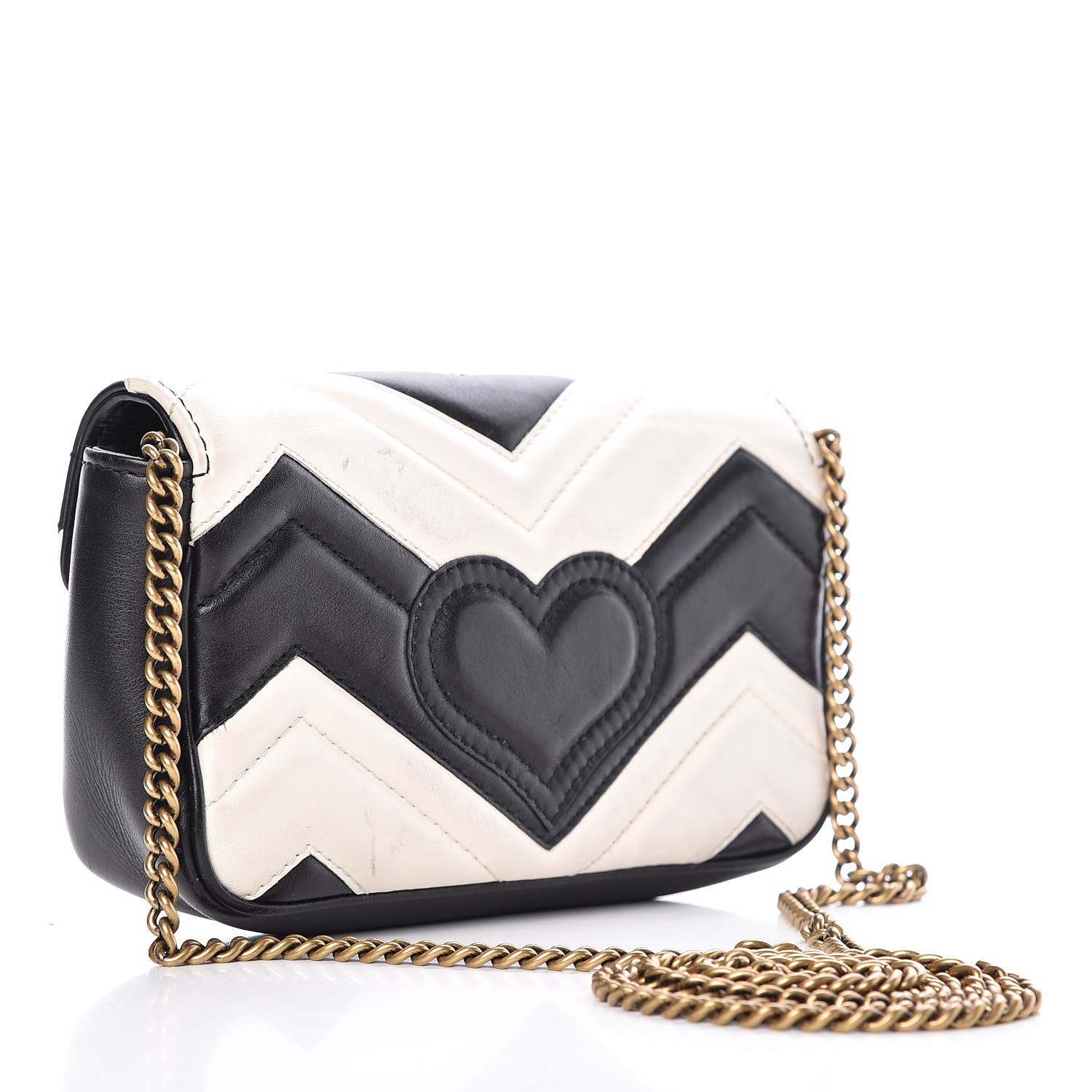 Gucci Calfskin Matelasse Super Mini GG Marmont Shoulder Bag Black White 4 of 14