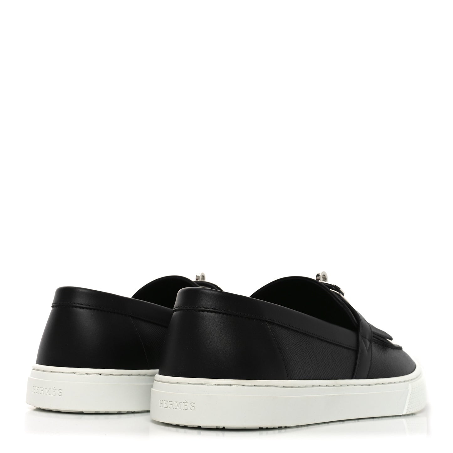 Epsom Calfskin Mens Game Slip On Fringe Sneakers 44.5 Black