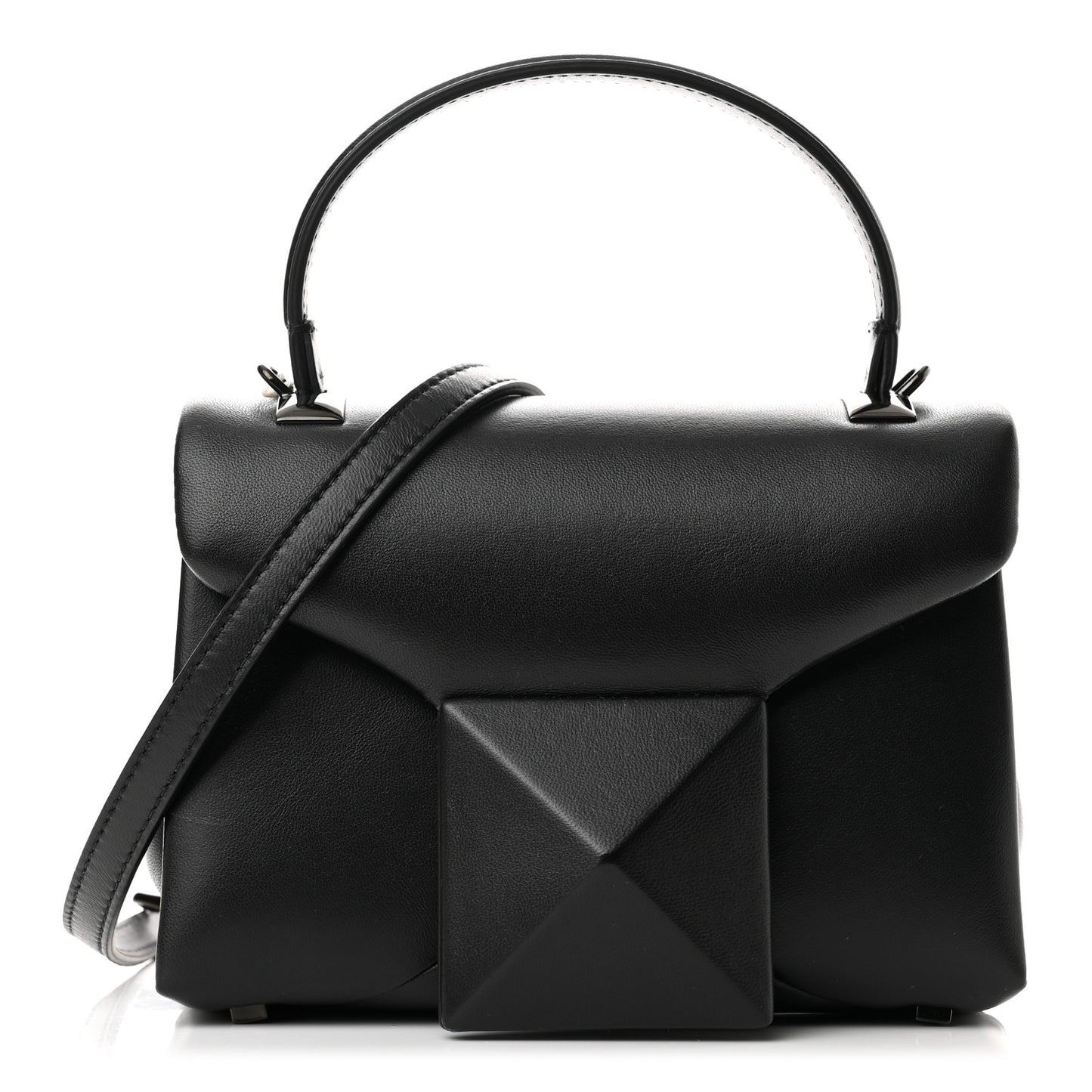 Nappa Tonal Monochrome Mini One Stud Top Handle Bag Black