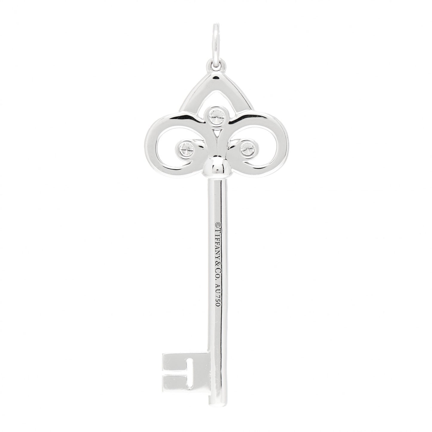 18K White Gold Diamond Fleur De Lis Key Pendant