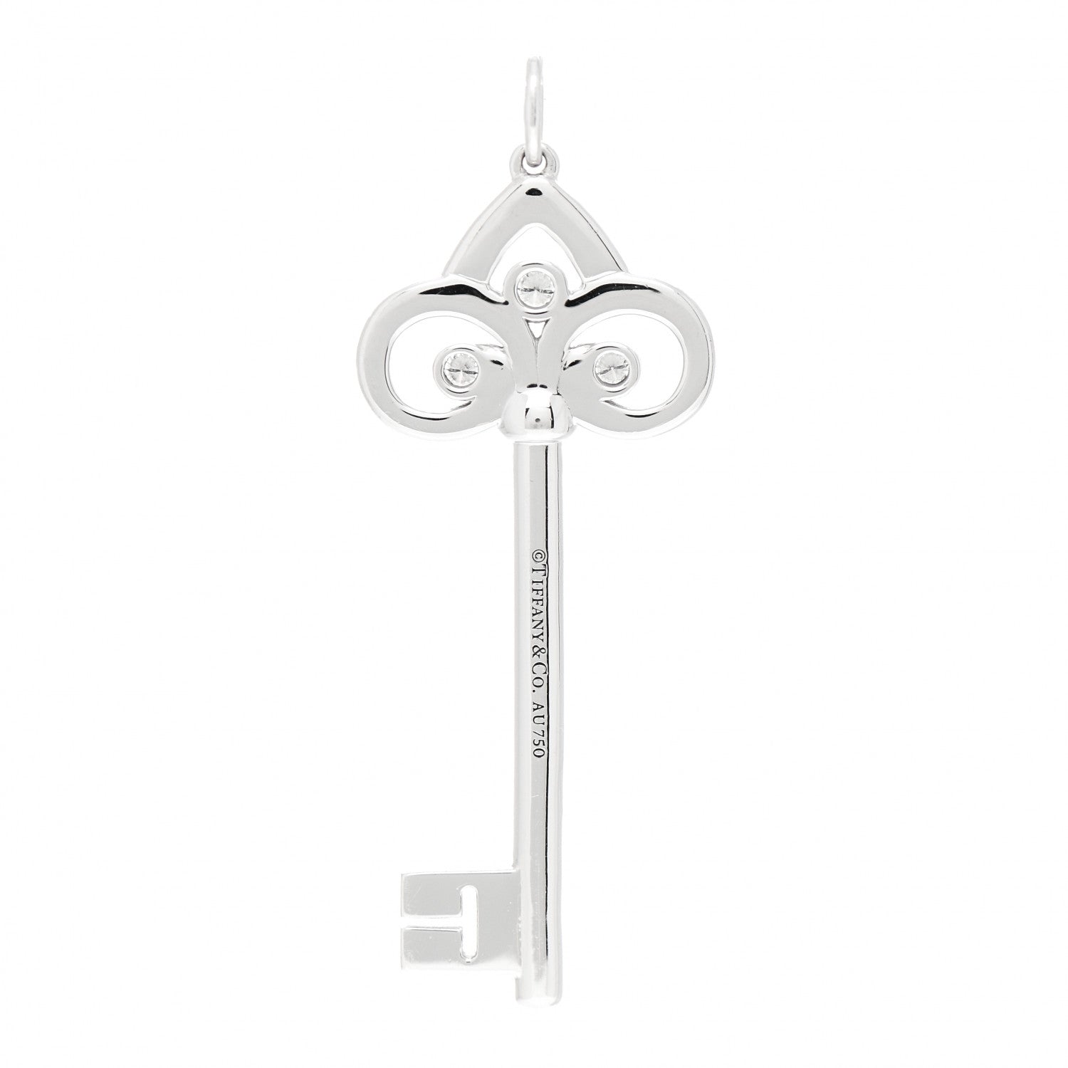 Tiffany 18K White Gold Diamond Fleur De Lis Key Pendant 3 of 5