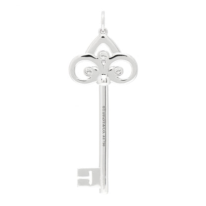 Tiffany 18K White Gold Diamond Fleur De Lis Key Pendant 3 of 5