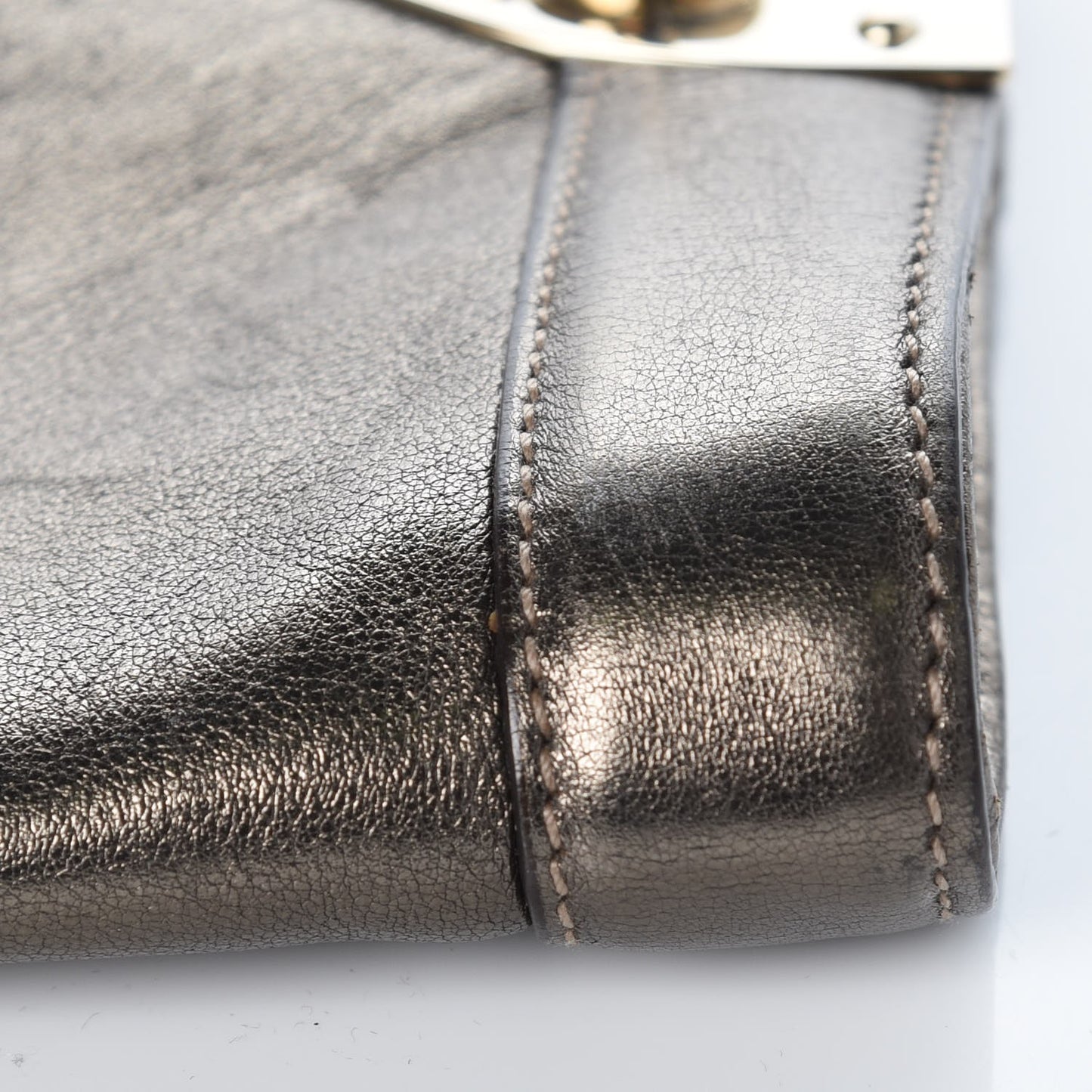 Metallic Calfskin Britt Clutch Pewter
