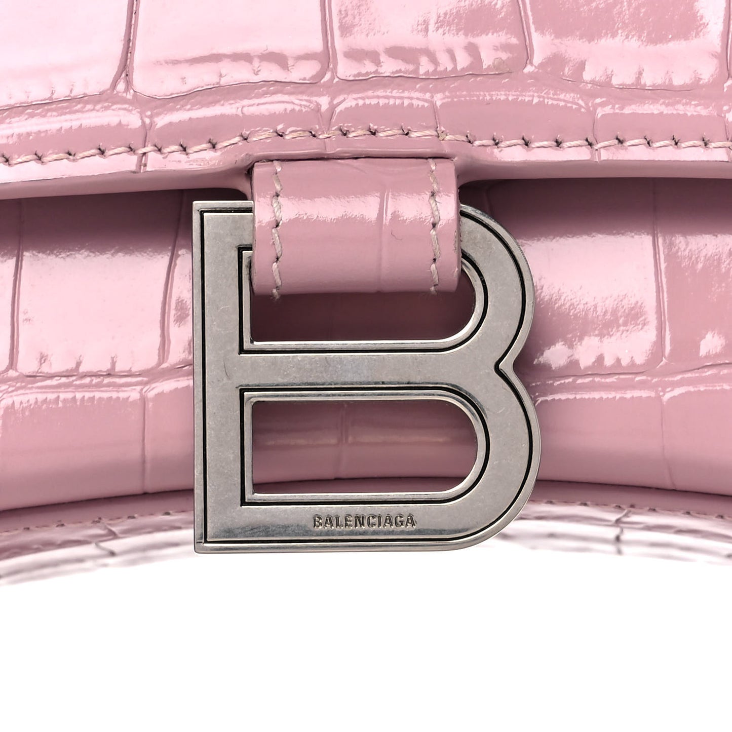Shiny Calfskin Crocodile Embossed Small Hourglass Top Handle Bag Powder Pink