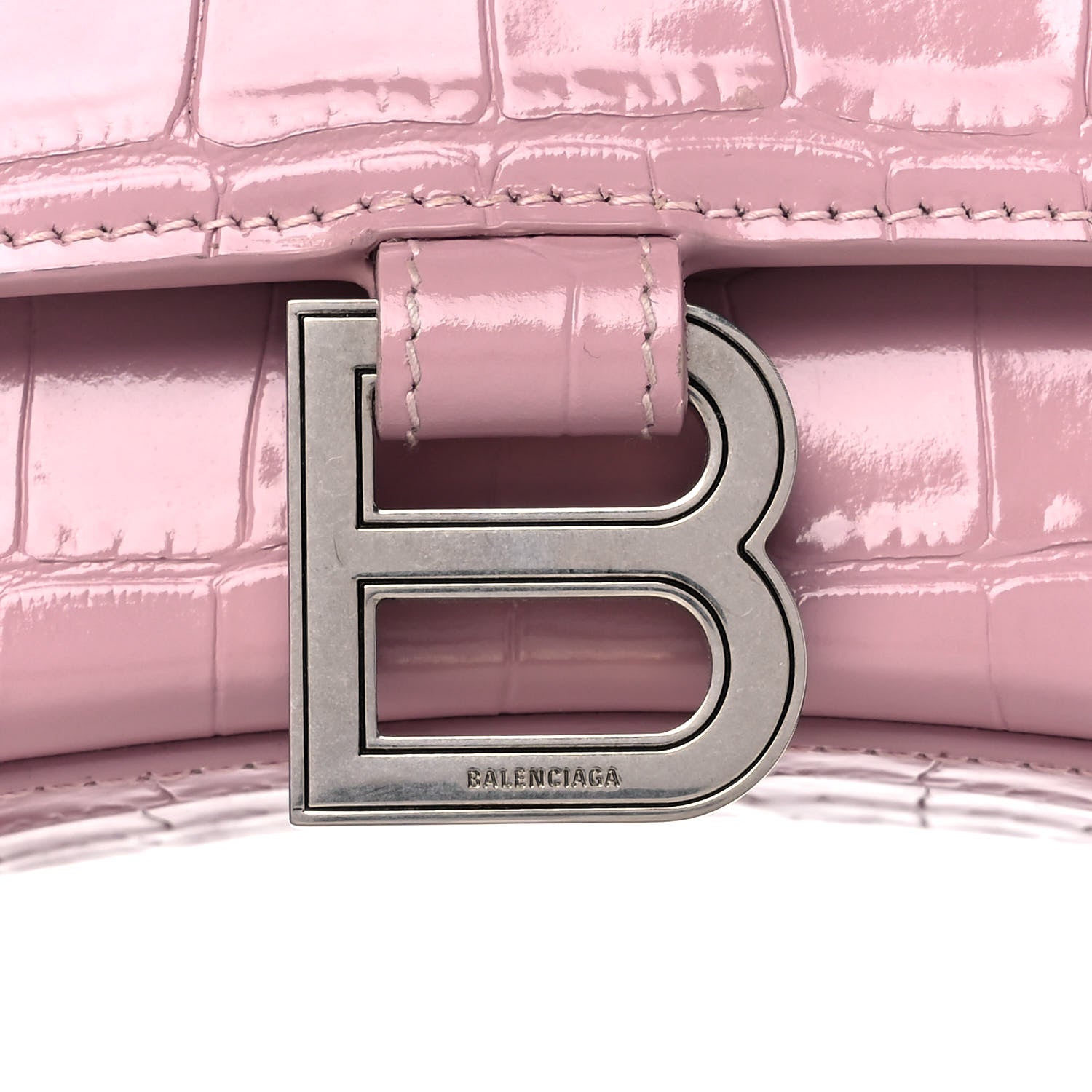 Balenciaga Shiny Calfskin Crocodile Embossed Small Hourglass Top Handle Bag Powder Pink 8 of 16