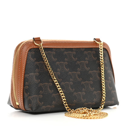 Celine Triomphe Canvas Calfskin Mini Clutch on Chain Tan 3 of 9