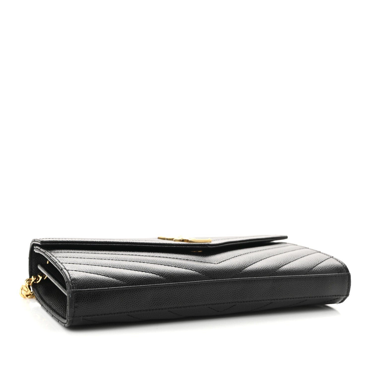 Saint Laurent Grain De Poudre Matelasse Chevron Monogram Chain Wallet Black 4 of 9