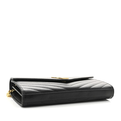 Saint Laurent Grain De Poudre Matelasse Chevron Monogram Chain Wallet Black 4 of 9