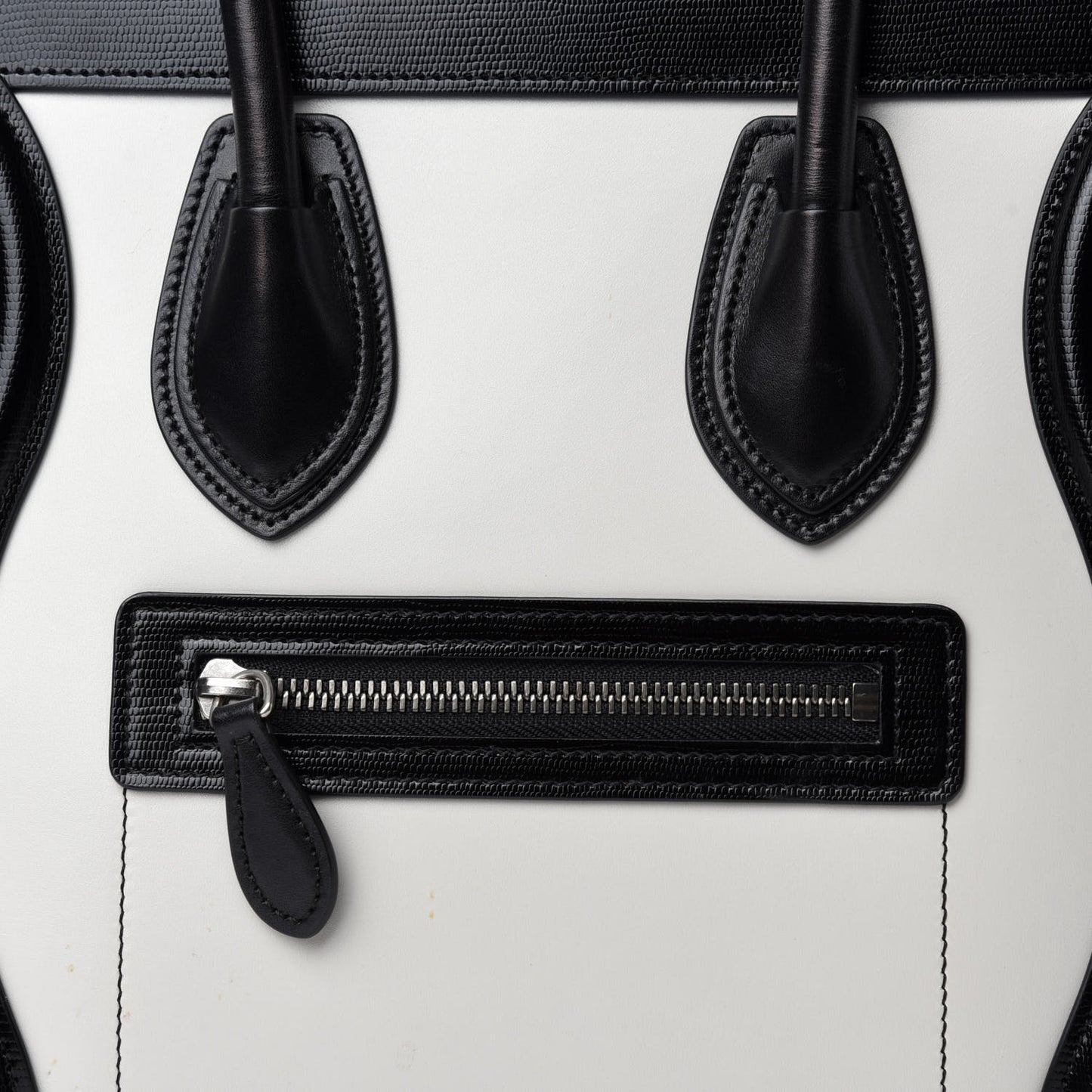 Sleek Calfskin Micro Bi-Color Luggage Black White