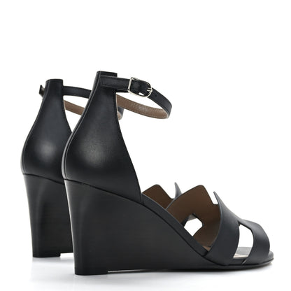 Hermes Calfskin Legend Wedge Sandals 38.5 Black 4 of 9