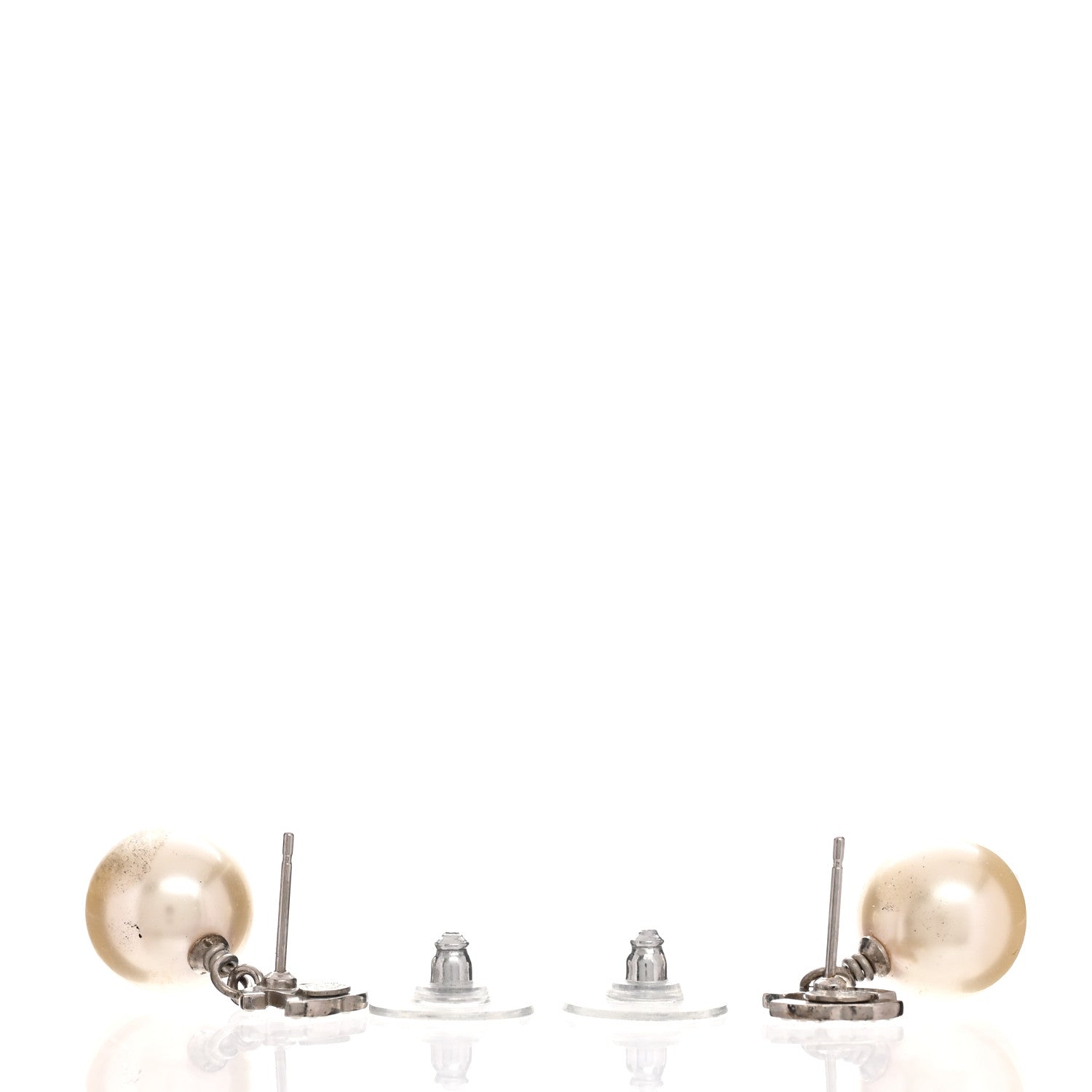 Chanel Crystal Pearl CC Drop Earrings Silver Pearly White 4 of 6