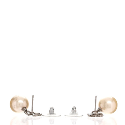 Chanel Crystal Pearl CC Drop Earrings Silver Pearly White 4 of 6
