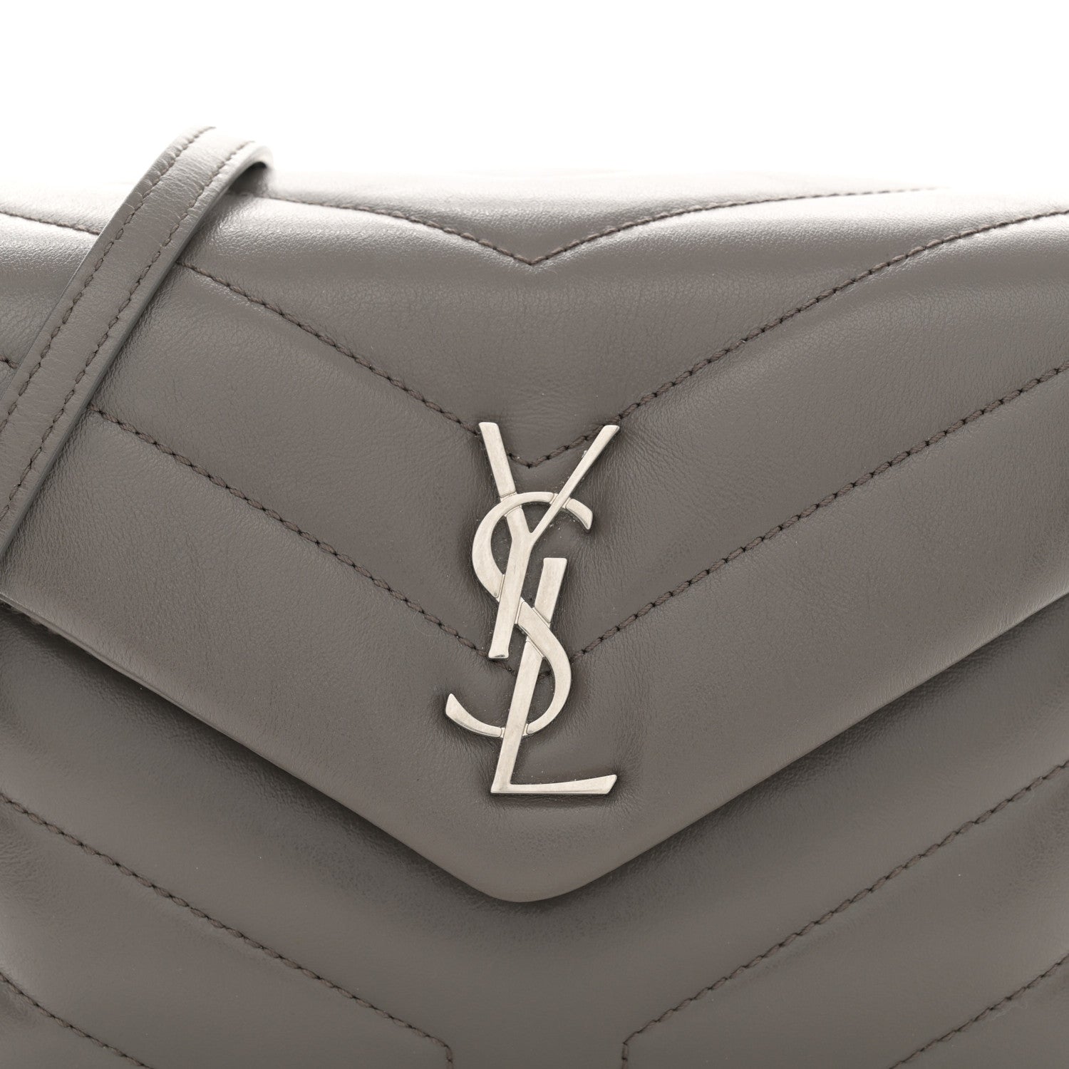 Saint Laurent Calfskin Y Quilted Monogram Toy Loulou Crossbody Bag Grey Kaki 8 of 12