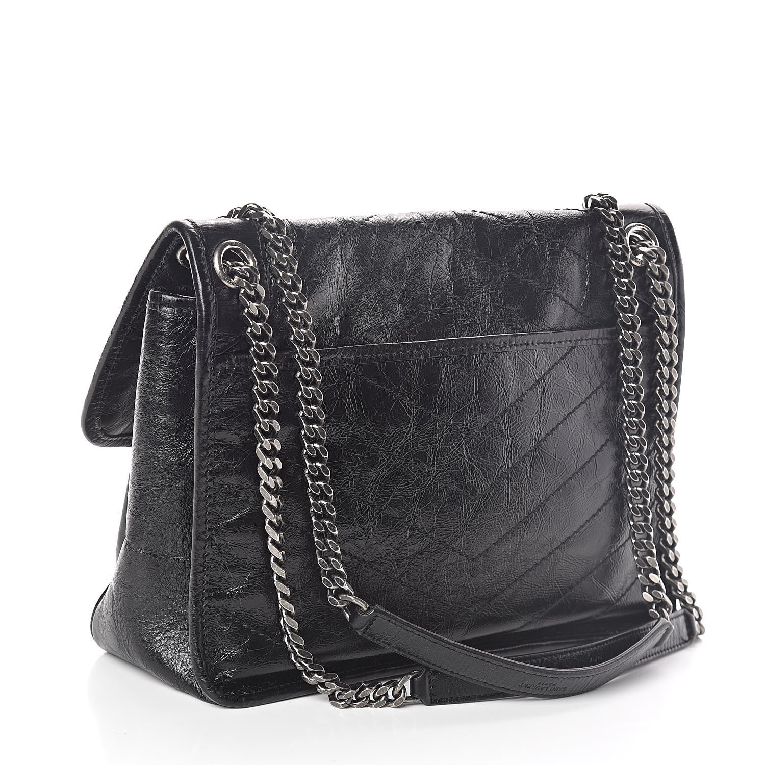 Saint Laurent Crinkled Calfskin Matelasse Monogram Medium Niki Chain Satchel Black 3 of 10
