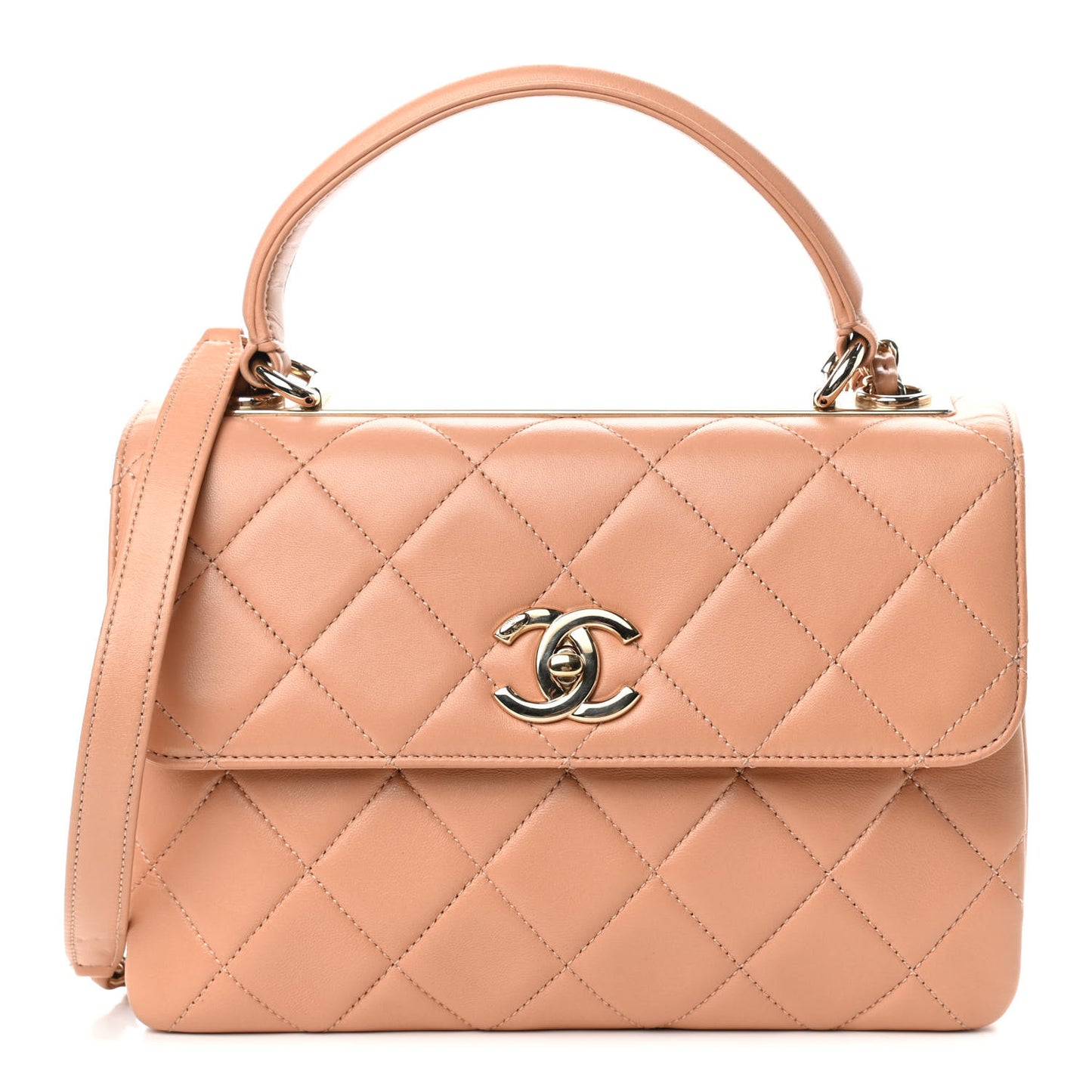 Lambskin Quilted Small Trendy CC Flap Dual Handle Bag Camel