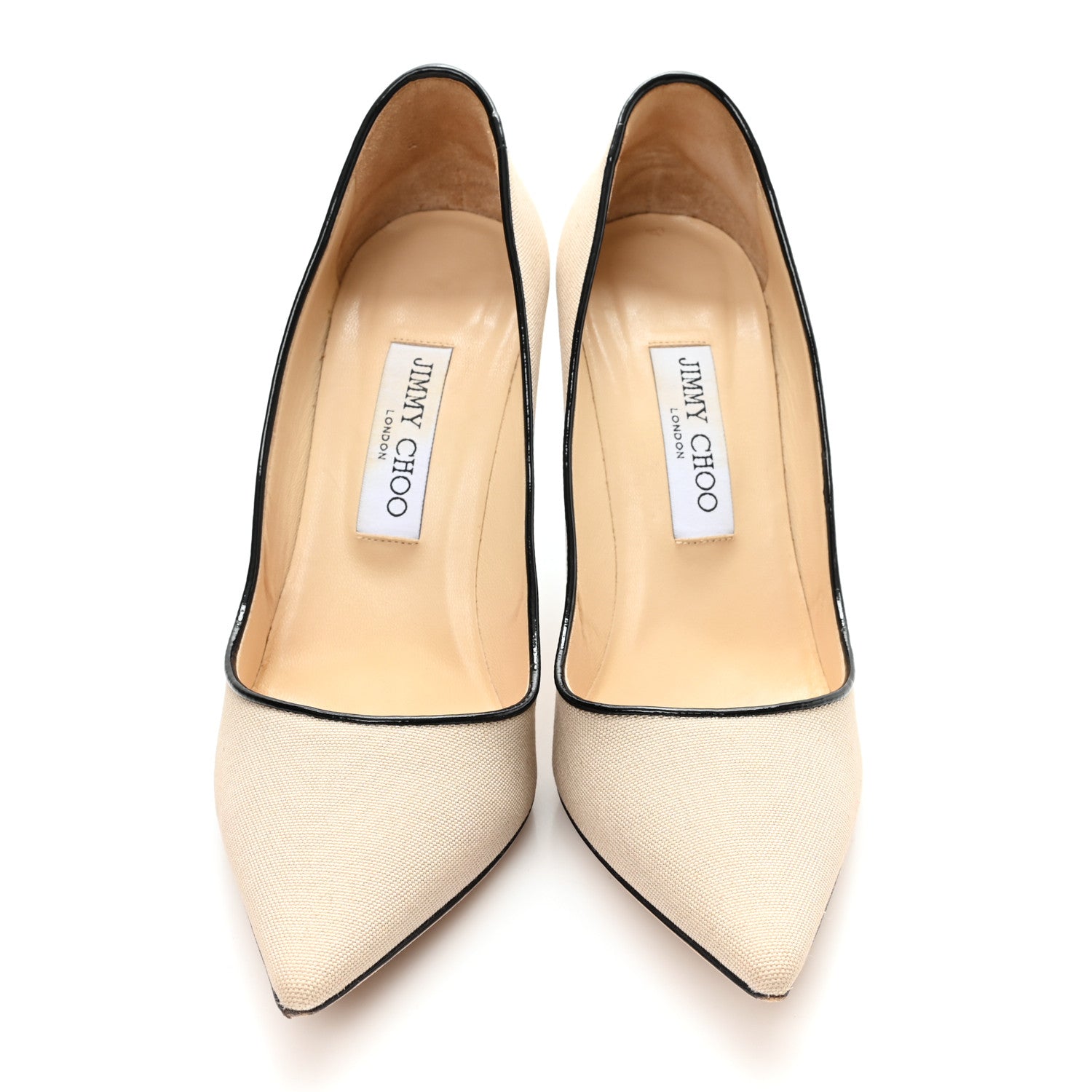 Jimmy Choo Canvas Patent Abel Pump 38 Natural Black 3 of 9