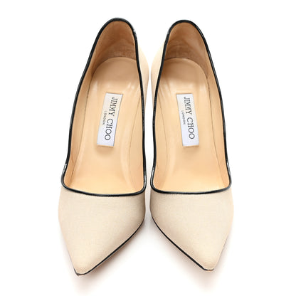 Jimmy Choo Canvas Patent Abel Pump 38 Natural Black 3 of 9