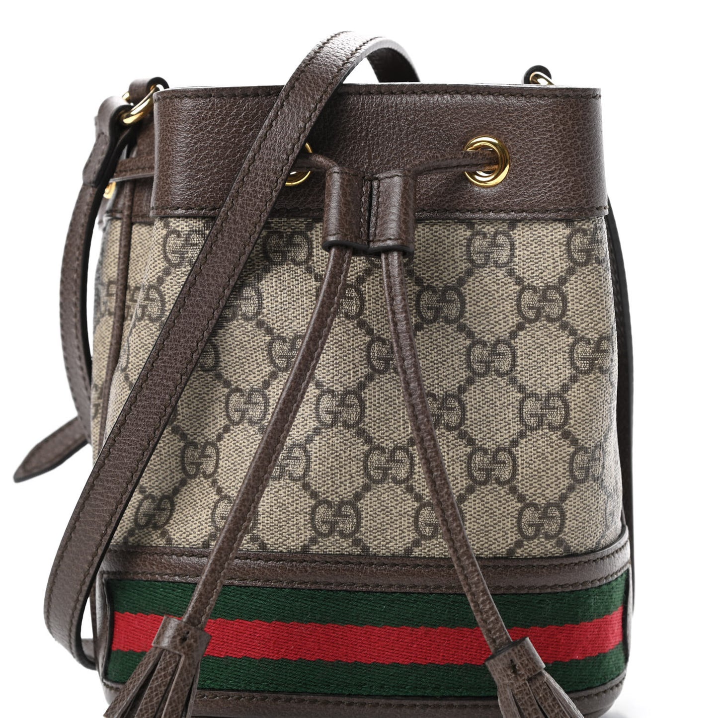 GG Supreme Monogram Web Mini Ophidia Bucket Bag Brown