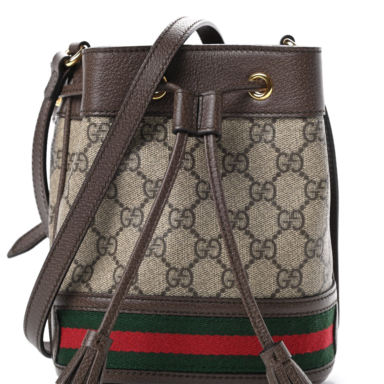 Gucci GG Supreme Monogram Web Mini Ophidia Bucket Bag Brown 8 of 12
