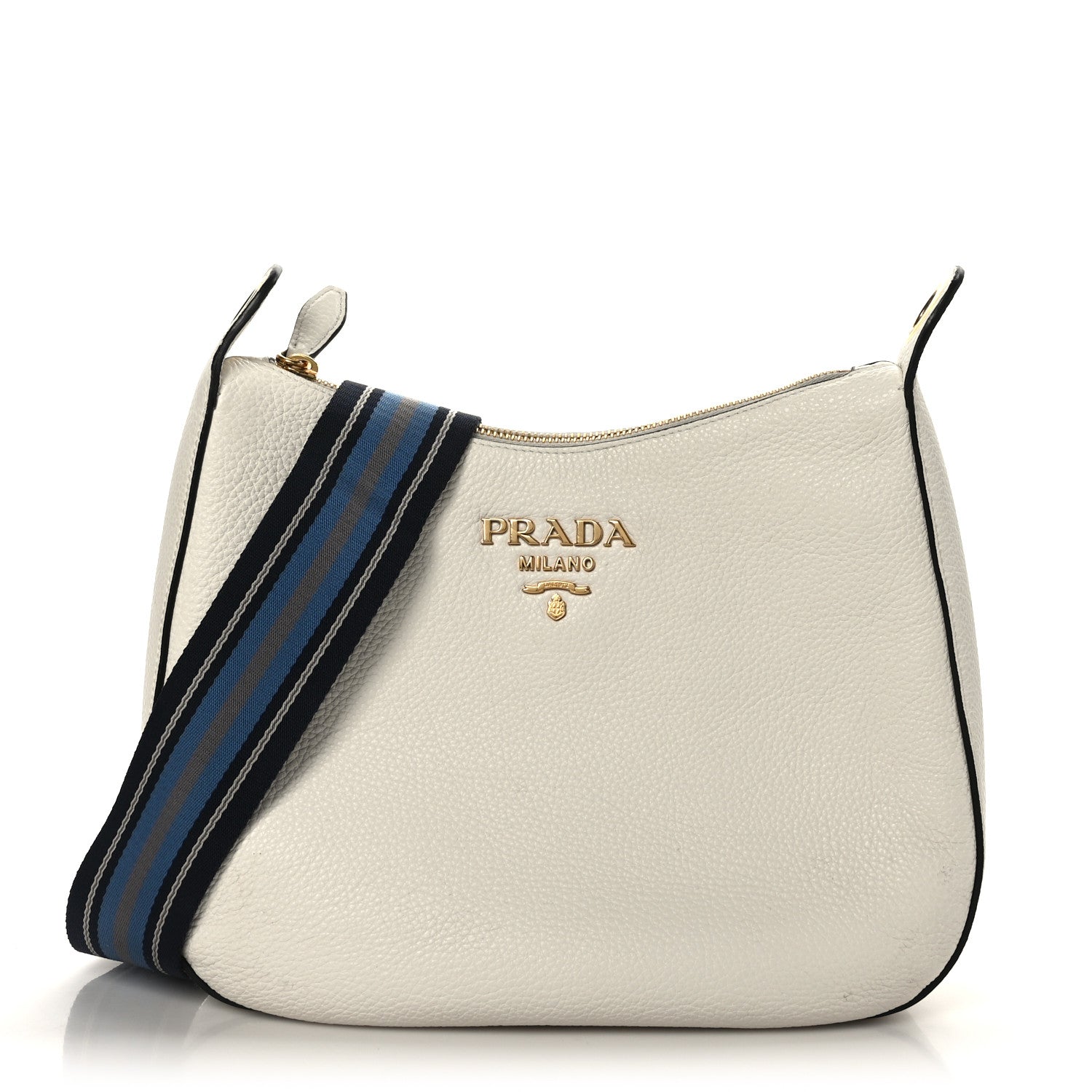 Prada Vitello Daino Zippered Messenger Hobo White 1 of 8