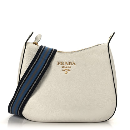 Prada Vitello Daino Zippered Messenger Hobo White 1 of 8