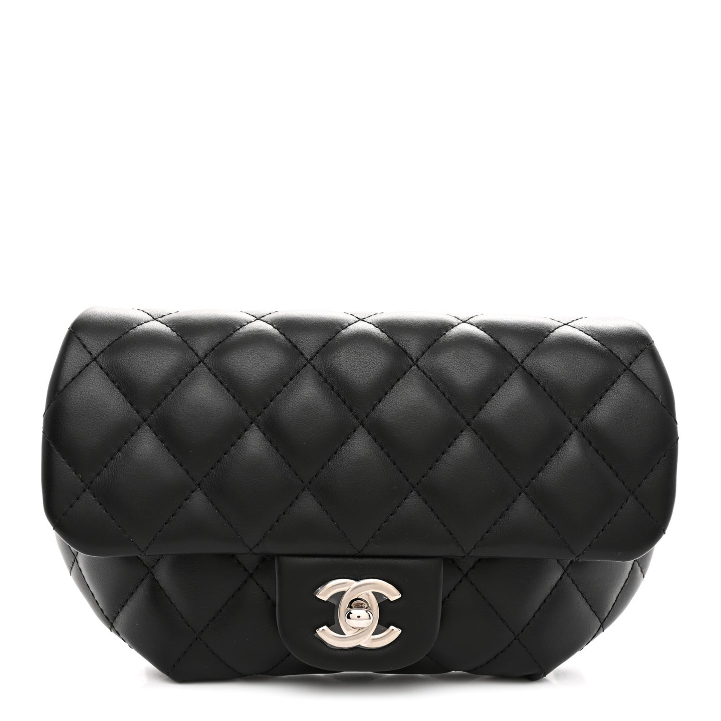 Calfskin Quilted CC Uniform Flap Belt Bag Black