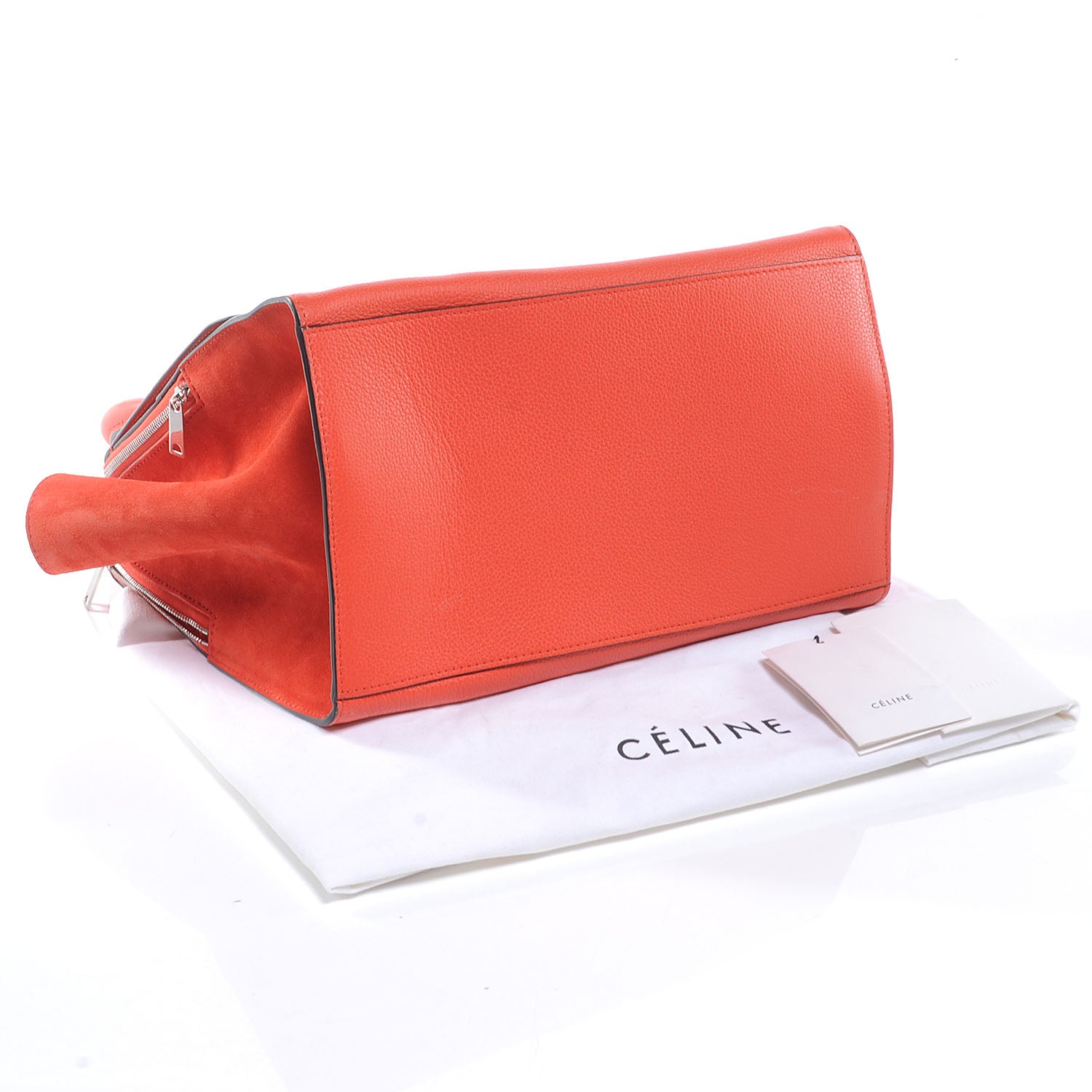 Celine Drummed Calfskin Suede Double Zip Trapeze Vermillion 4 of 7
