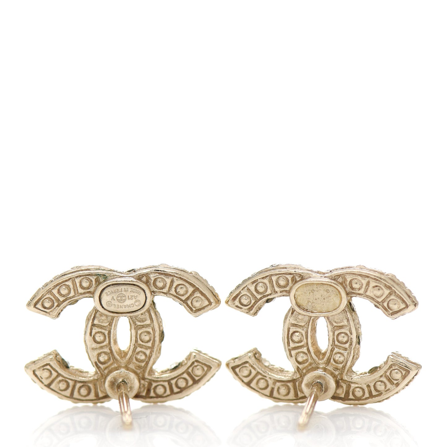 Pearl Crystal CC Earrings Light Gold