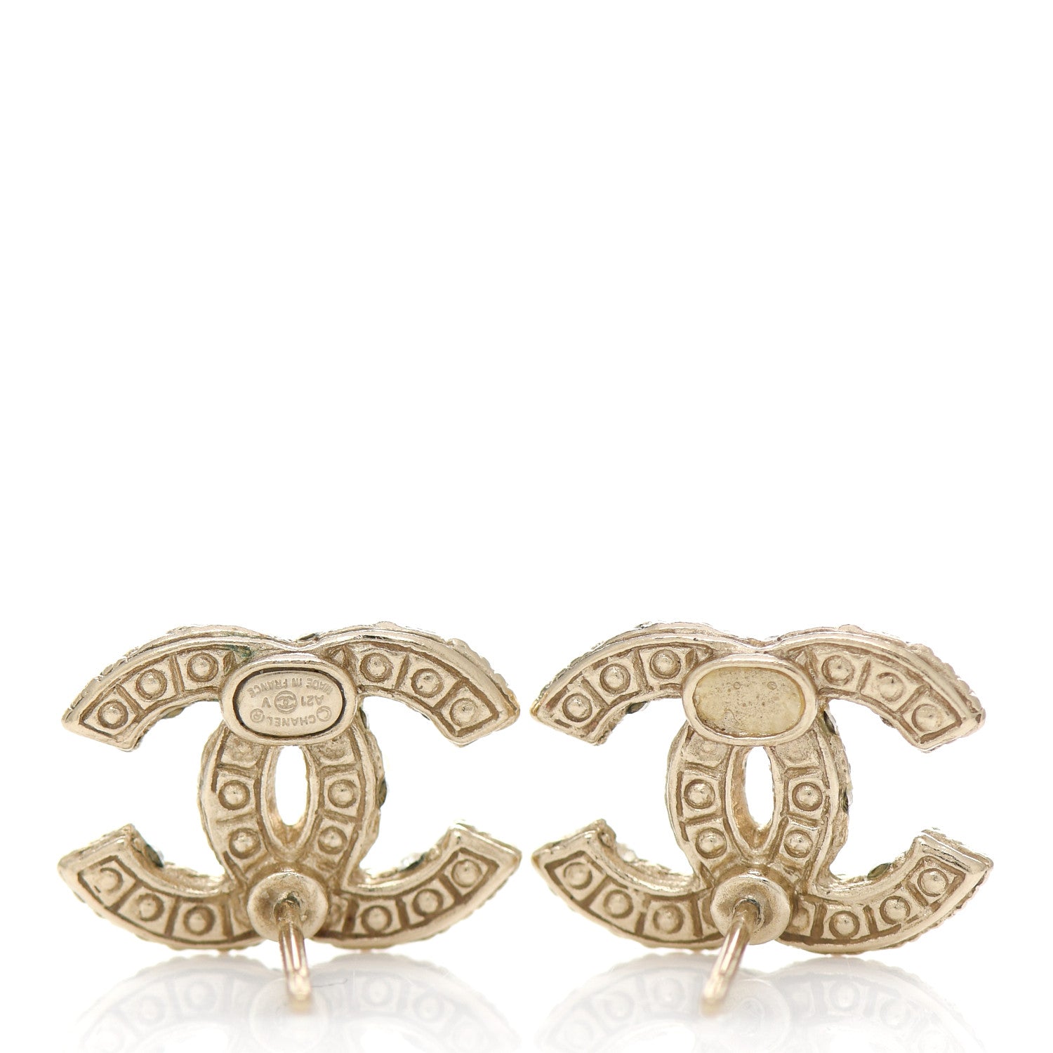 Chanel Pearl Crystal CC Earrings Light Gold 4 of 4