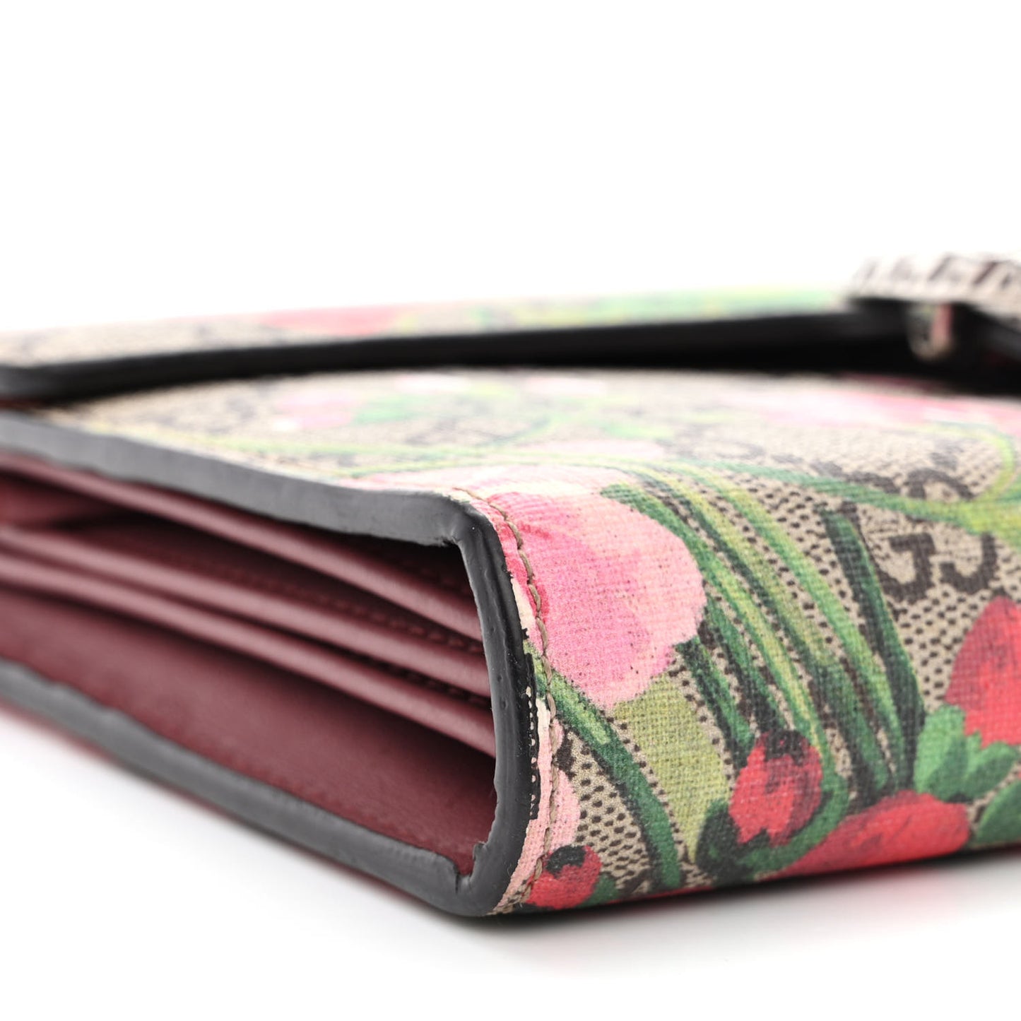 GG Supreme Monogram Blooms Mini Dionysus Chain Wallet Beige Multicolor Dry Rose