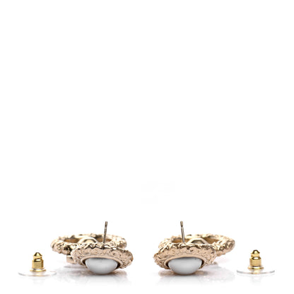 Chanel Crystal Pearl CC Drop Earrings Gold Pearly White 3 of 4