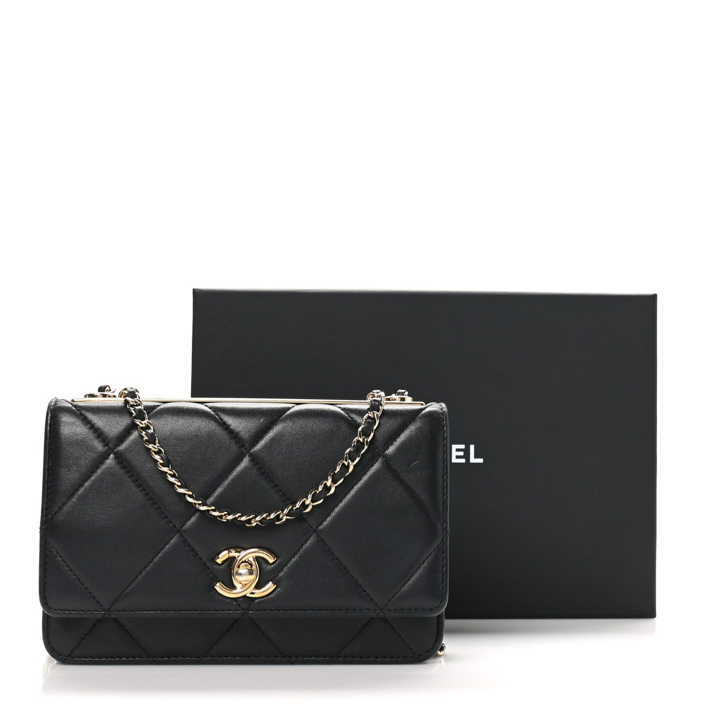 Lambskin Quilted Trendy CC Wallet On Chain WOC Black
