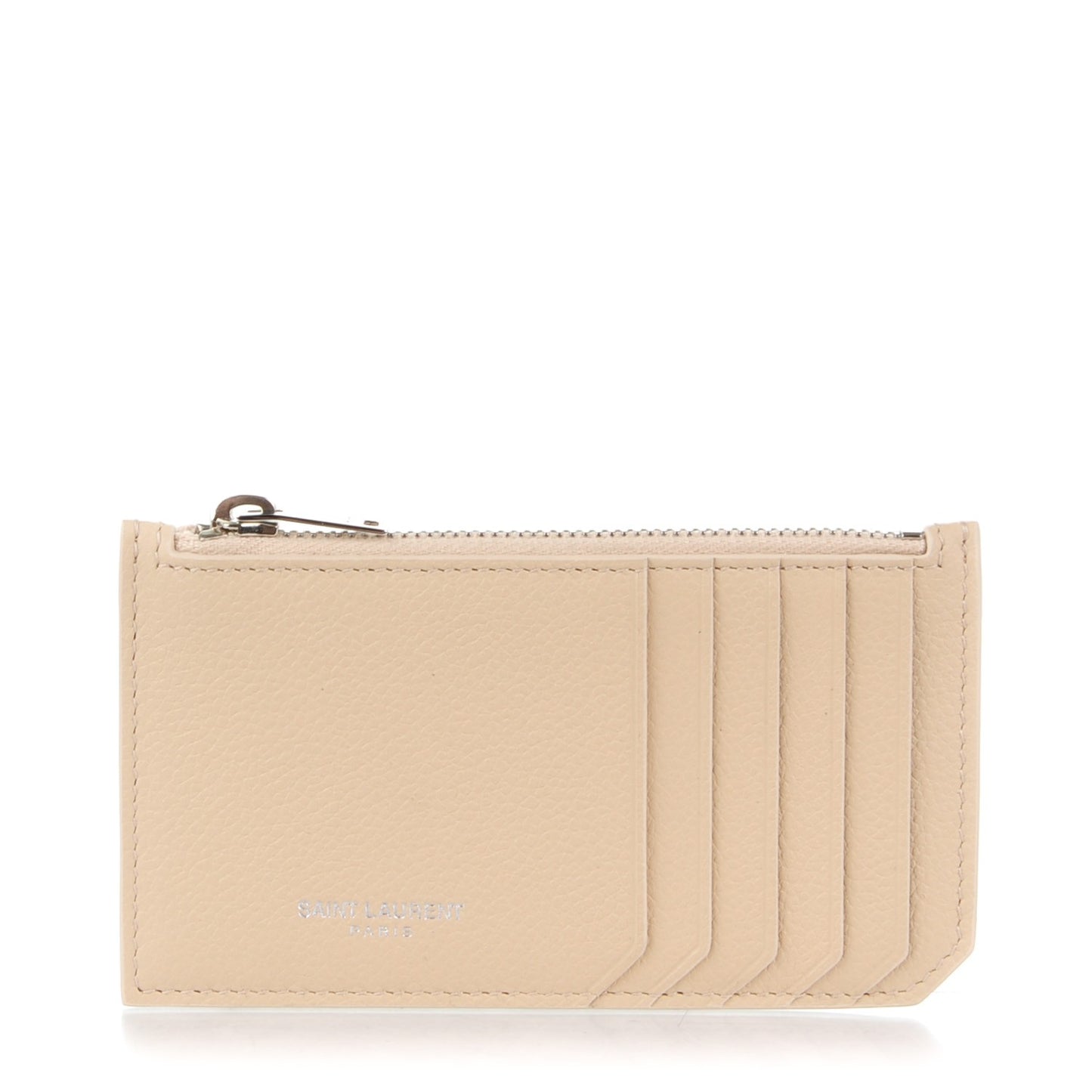 Grained Calfskin 5 Fragments Zip Pouch Card Holder Nude Powder