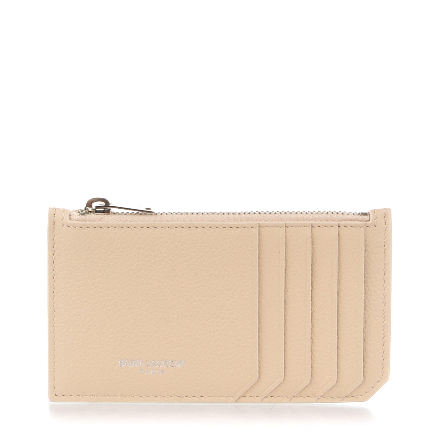 Saint Laurent Grained Calfskin 5 Fragments Zip Pouch Card Holder Nude Powder 1 of 7