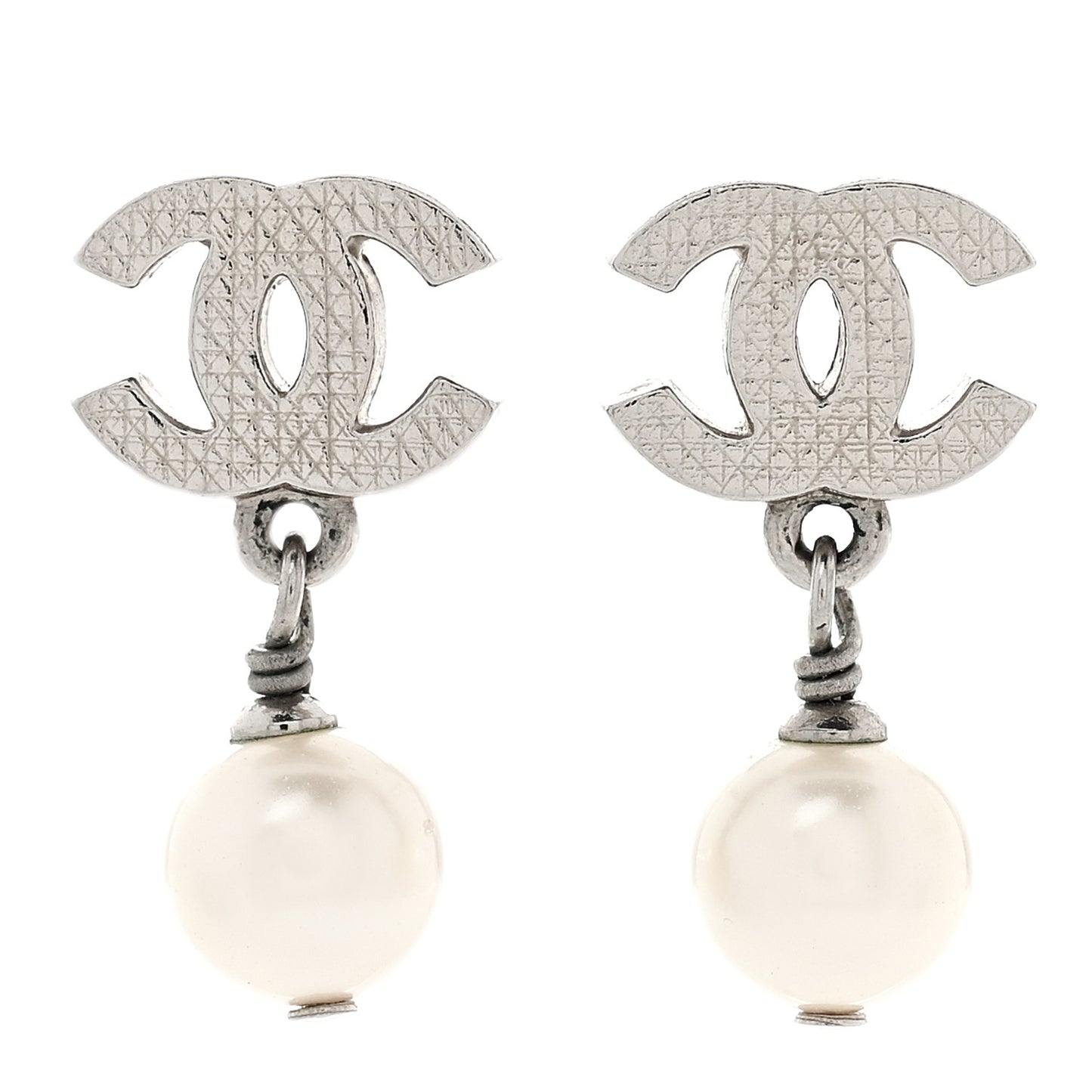 CC Pearl Drop Earrings Silver
