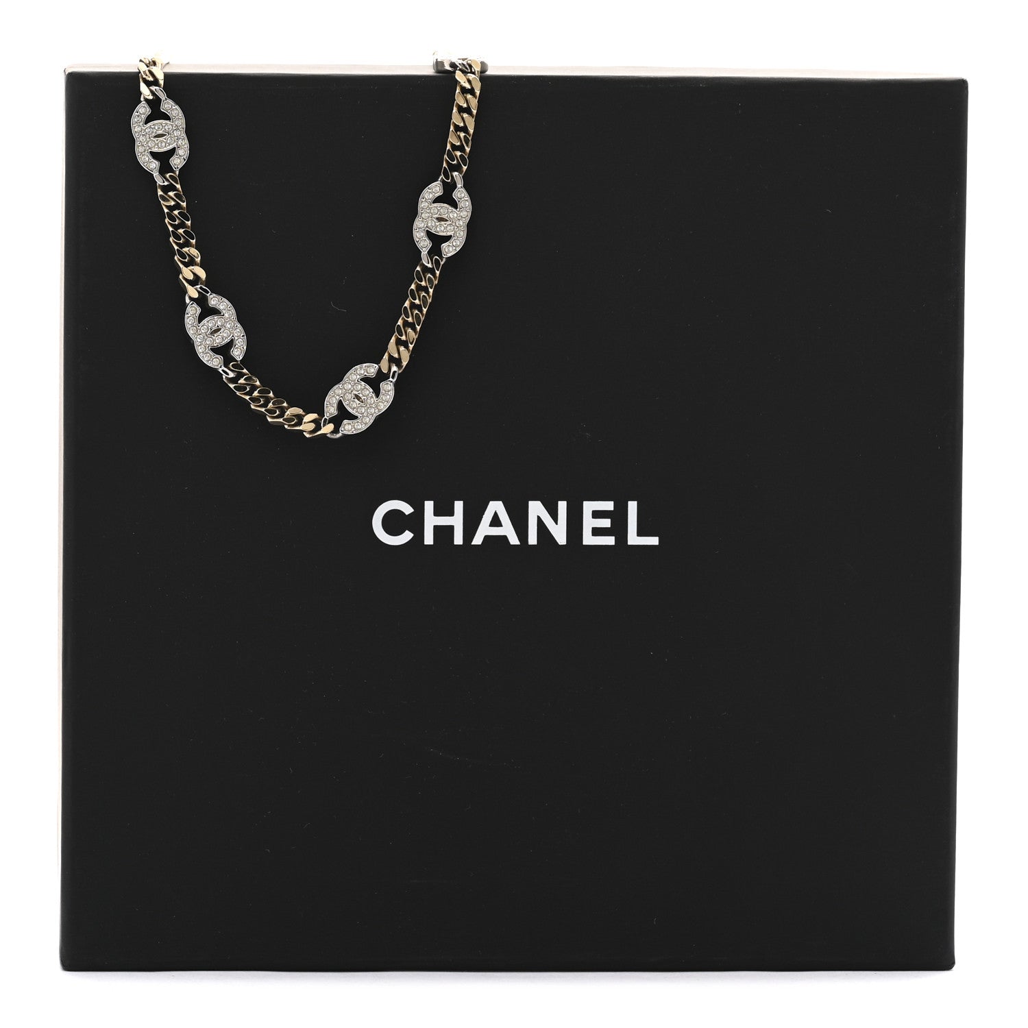 Chanel Crystal Chain CC Link Choker Gold Silver 6 of 6