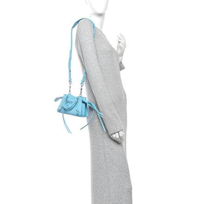 Balenciaga Calfskin Crocodile Embossed Neo Classic Silver Hardware Nano City Crossbody Azur 2 of 13