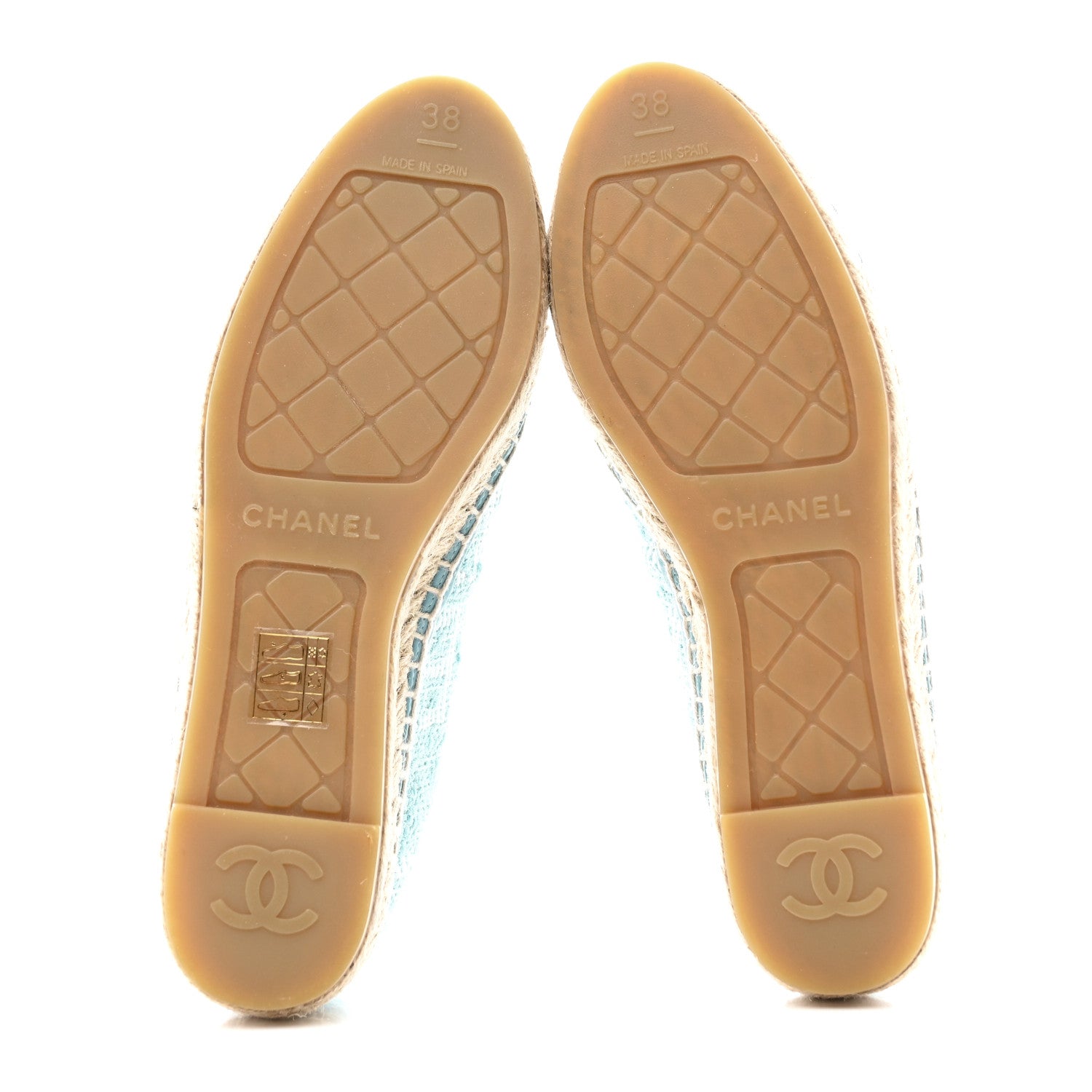Chanel Tweed Grosgrain CC Print Espadrilles 38 Turquoise White 5 of 9
