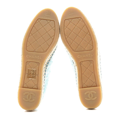 Chanel Tweed Grosgrain CC Print Espadrilles 38 Turquoise White 5 of 9