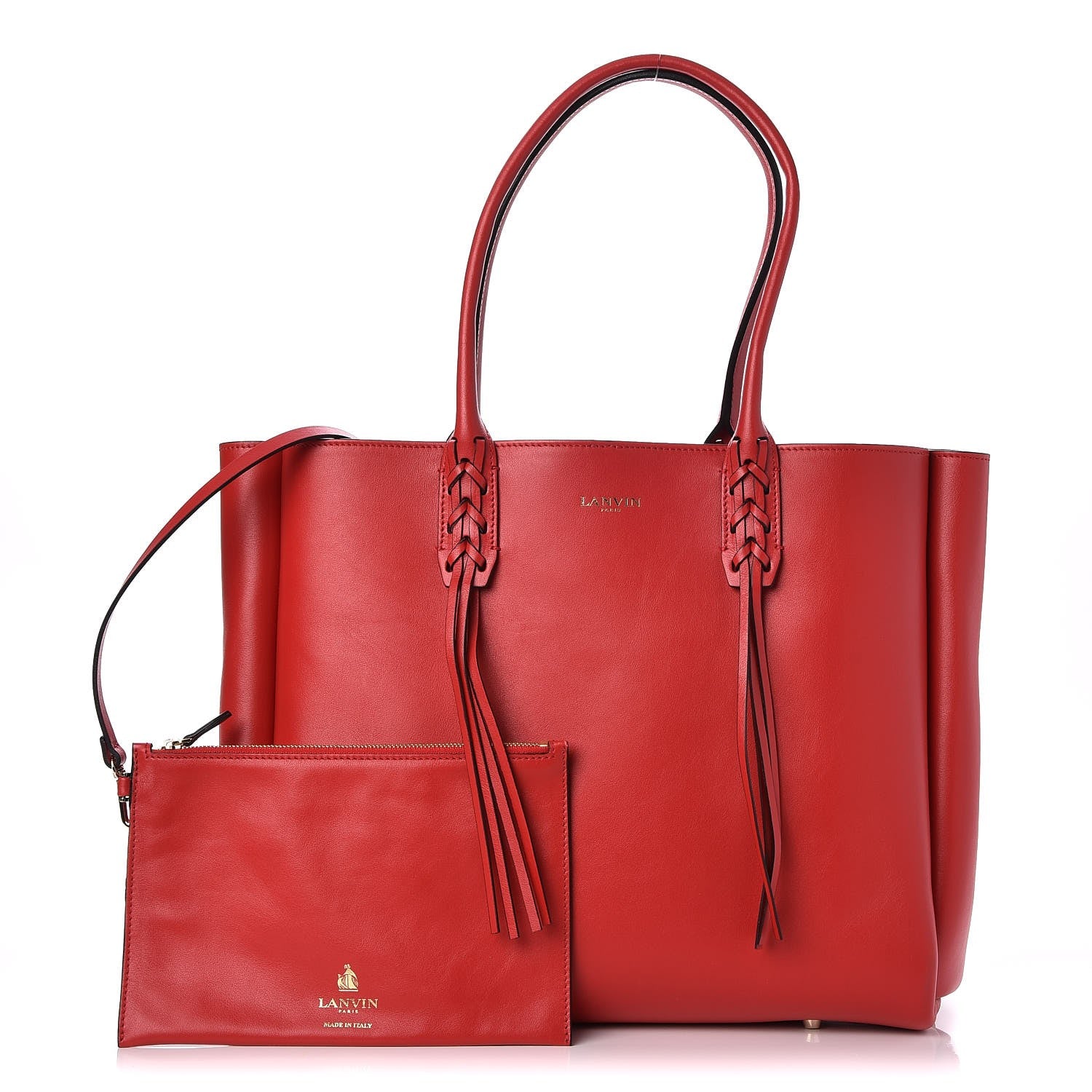 Lanvin Smooth Calfskin Small Fringe Shopper Tote Red 1 of 8