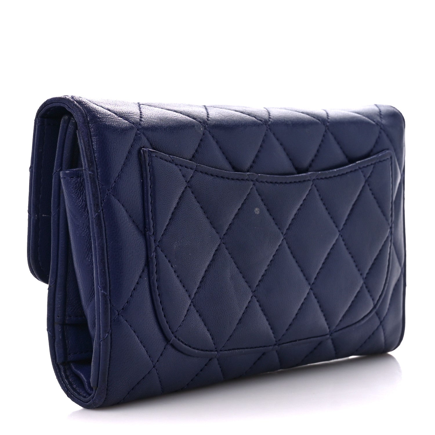 Chanel Lambskin Quilted Large Gusset Flap Wallet Blue 3 of 12