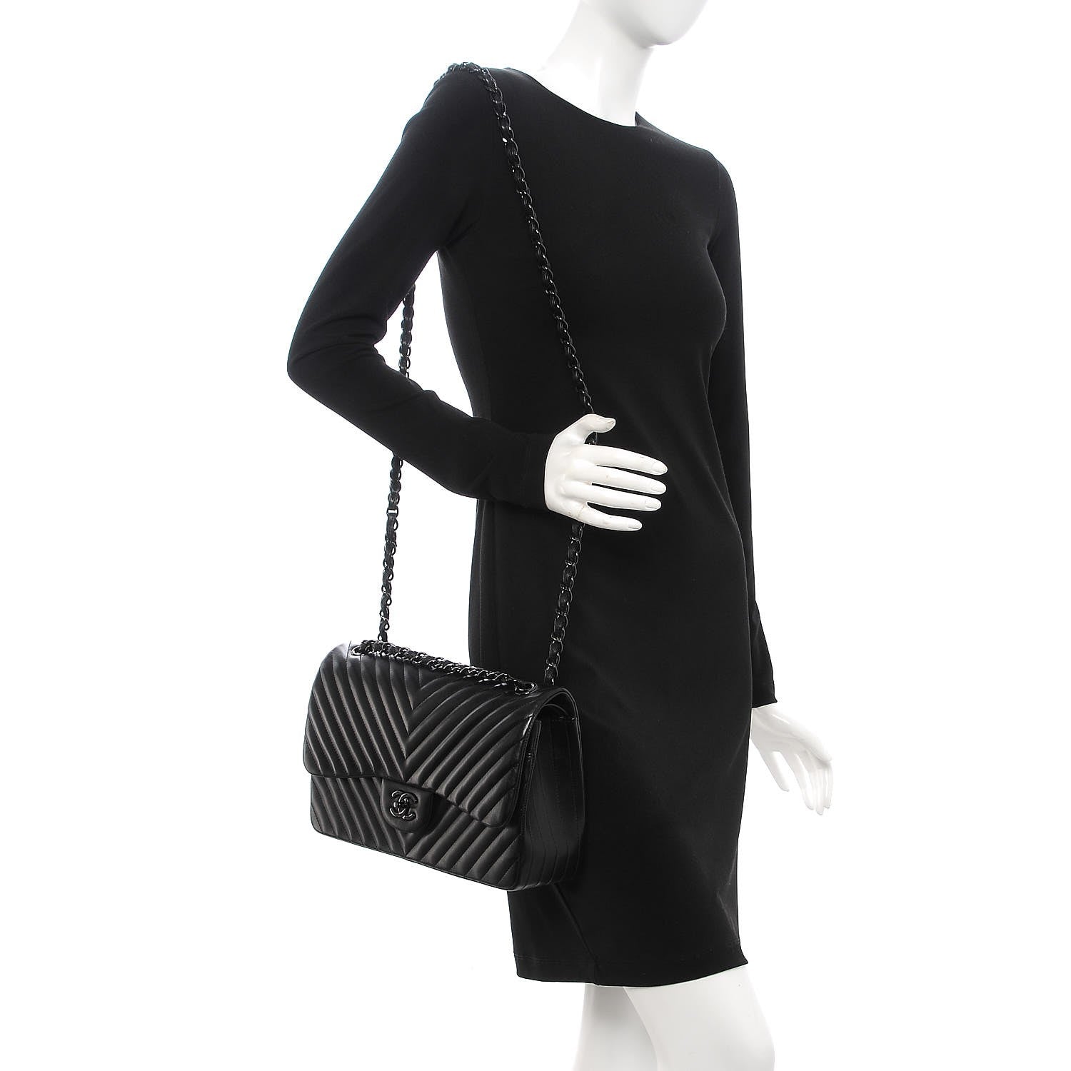 Chanel Lambskin Chevron Quilted Jumbo Double Flap So Black 2 of 8