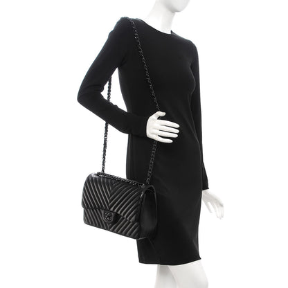 Chanel Lambskin Chevron Quilted Jumbo Double Flap So Black 2 of 8