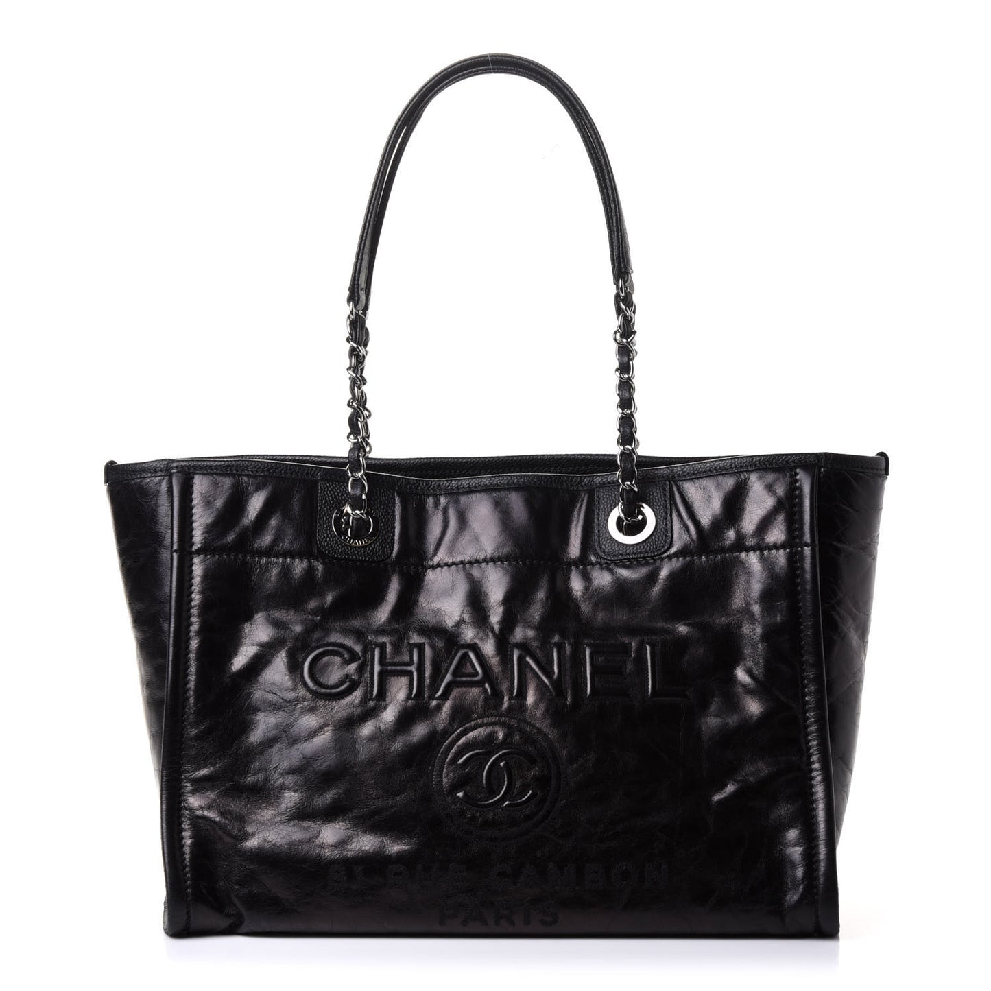 Glazed Calfskin Small Deauville Tote Blue