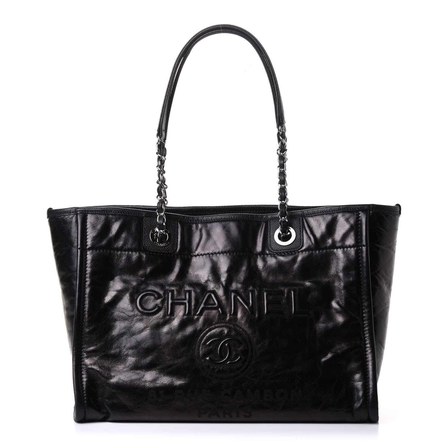 Chanel Glazed Calfskin Small Deauville Tote Blue 1 of 10